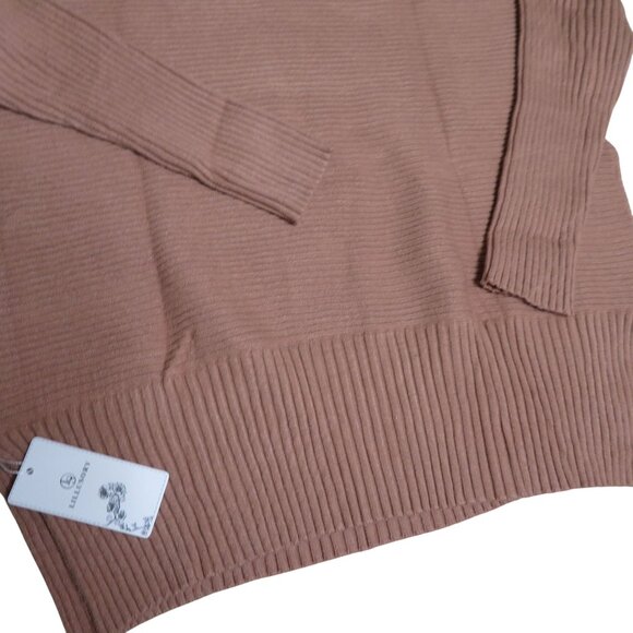 New Lillusory Womens Ribbed Knit Turtleneck Sweater Medium Camel Brown - Picture 3 of 13